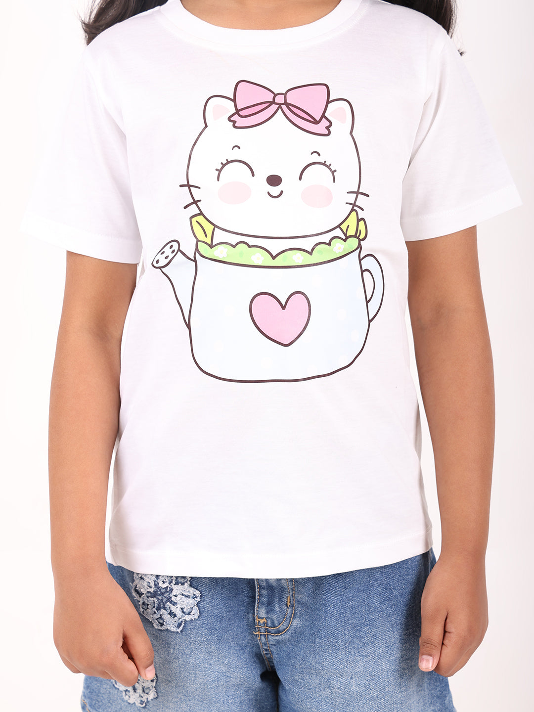 REBORN - Girls 1 piece chest printed T-shirt-White