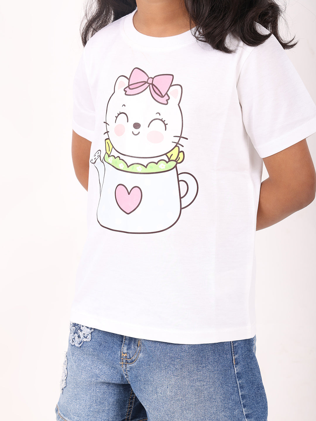 REBORN - Girls 1 piece chest printed T-shirt-White